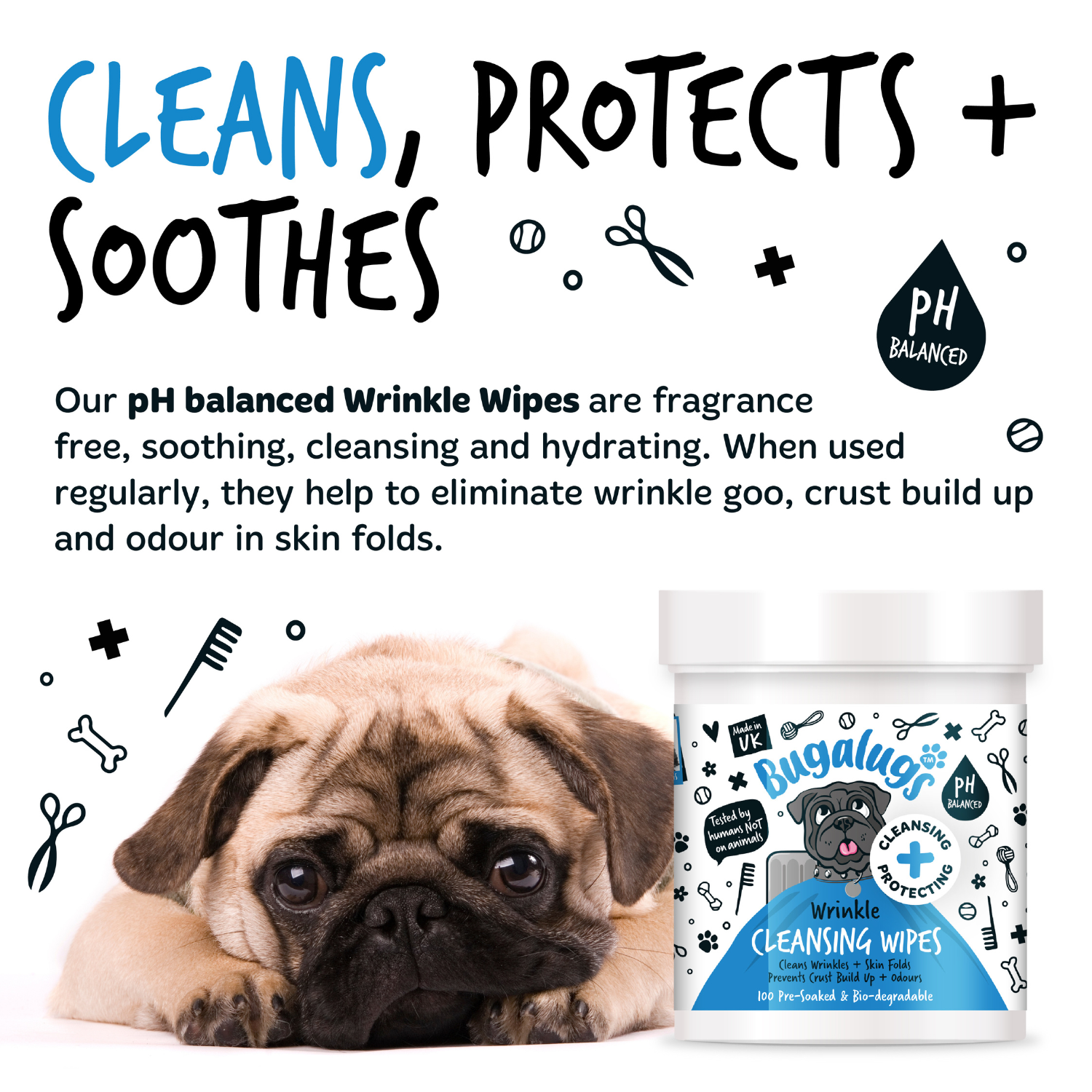 Bugalugs Wrinkle Cleansing Wipes - Cleans, protects and soothes