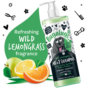 Bugalugs Wild Lemongrass All-in-1 Shampoo - Cleans, Soothes, Nourishes & Reduces Shedding - refreshing fragrance