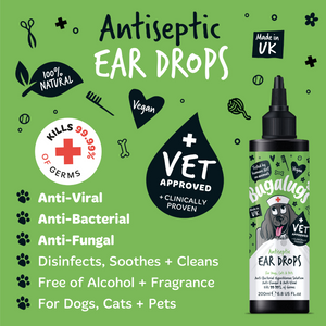 Bugalugs Antiseptic Ear Drops for Dogs, Cats and Pets - Anti-viral, anti-bacterial and anti-fungal