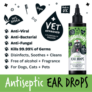 Bugalugs Antiseptic Ear Drops for Dogs, Cats and Pets - Vet approved and clinically proven