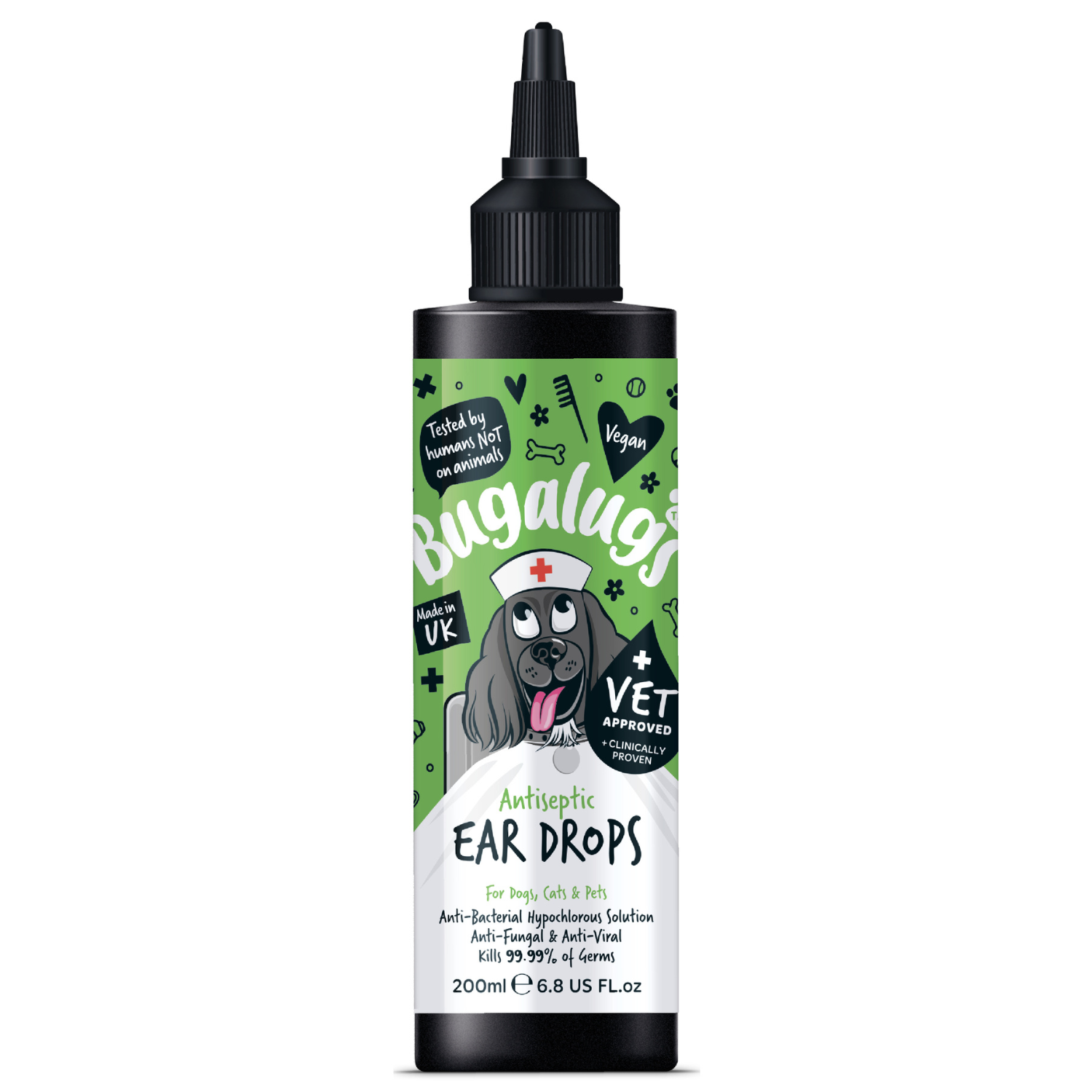 Bugalugs Antiseptic Ear Drops for Dogs, Cats and Pets