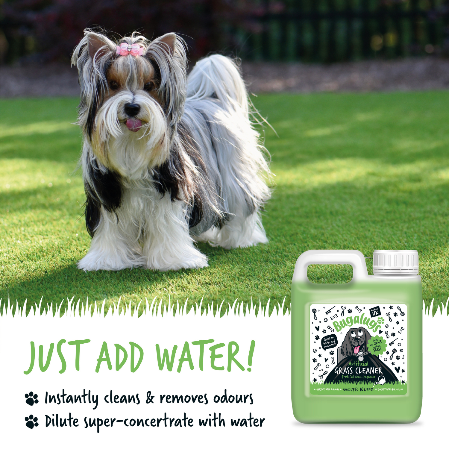 Bugalugs Artificial Grass Cleaner - Fresh Cut Grass Fragrance - Just add water - makes up to 10 litres