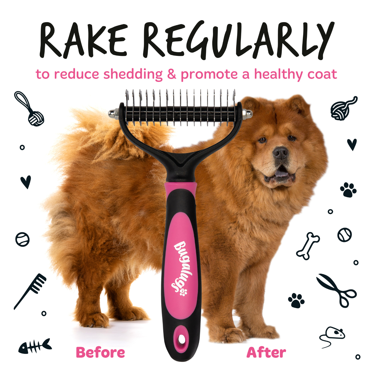 Bugalugs Double-sided Dematting Rake - Rake regularly to reduce shedding and promote a healthy coat