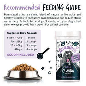 Bugalugs Natural Calming Supplement Powder for Dogs - recommended feeding guide