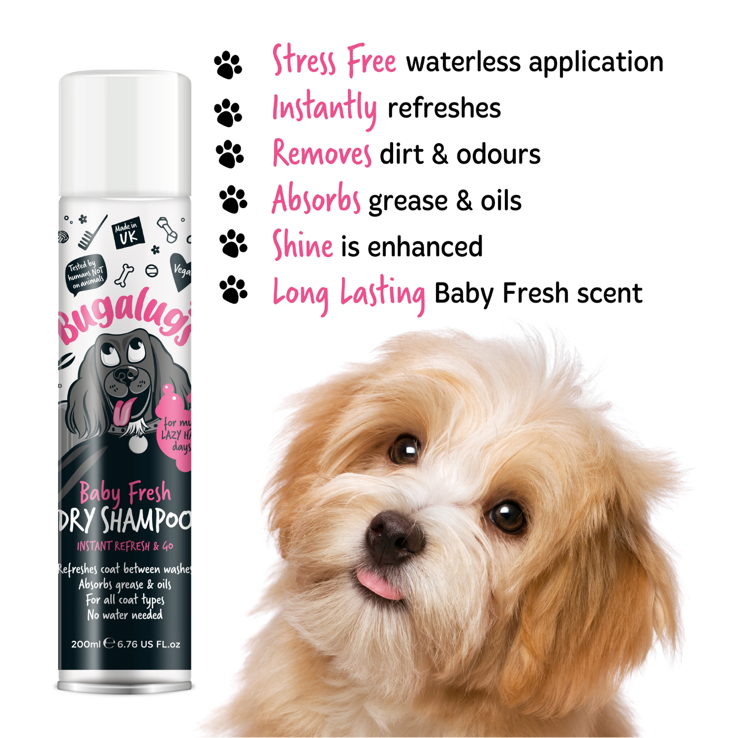 Bugalugs Baby Fresh Dry Shampoo for Dogs On the go Dog Shampoo Bugalugs Pet Care