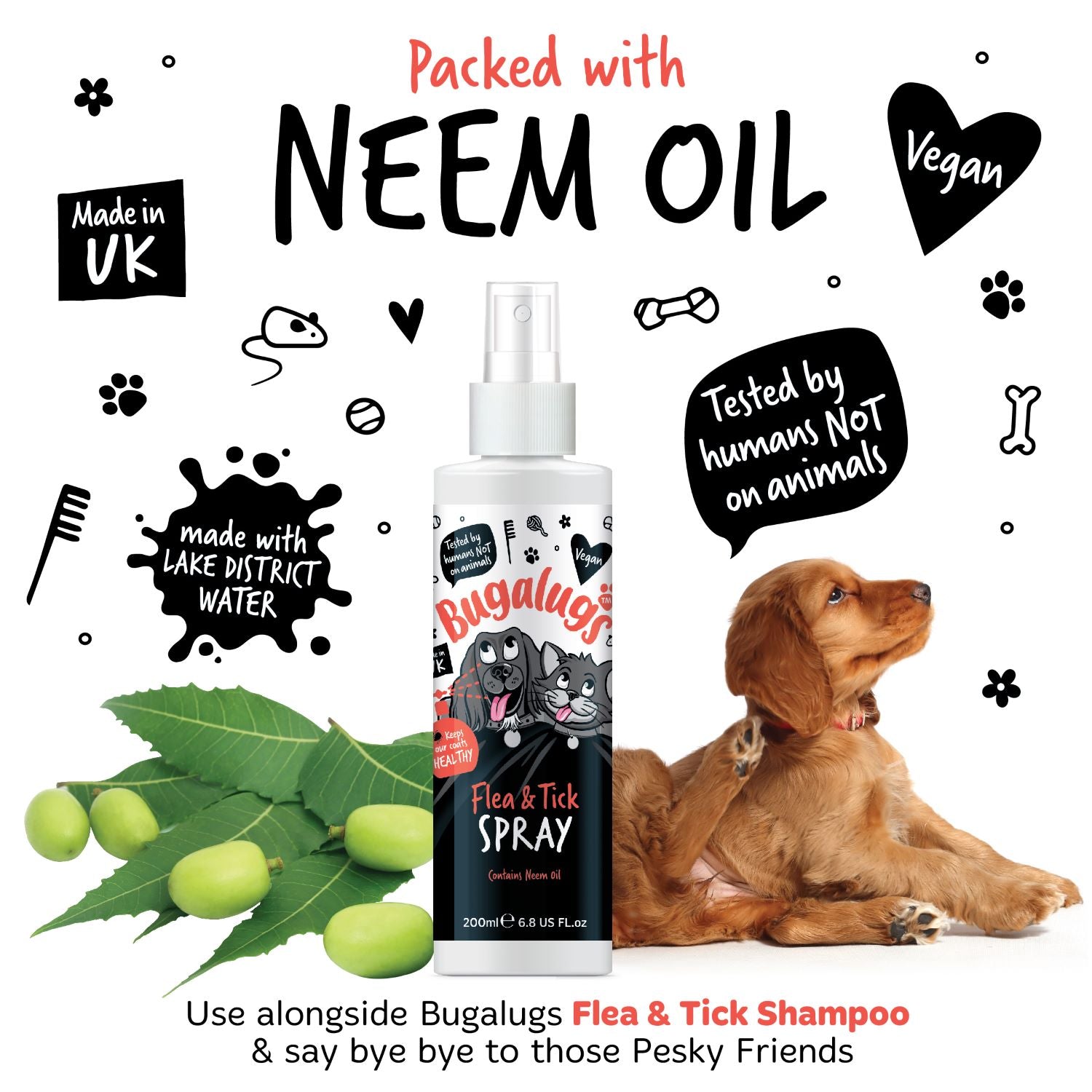 Bugalugs Flea and Tick Spray - Packed with Neem Oil