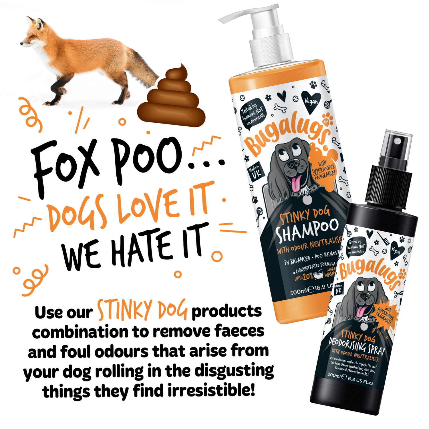 Bugalugs Stinky Dog Deodorising Spray with Odour Neutraliser - Fox poo, dogs love it, we hate it