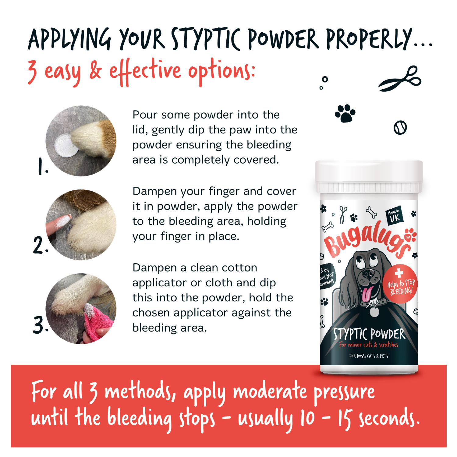 Bugalugs Styptic Powder For Minor Cuts and Scratches - Applying your styptic powder properly