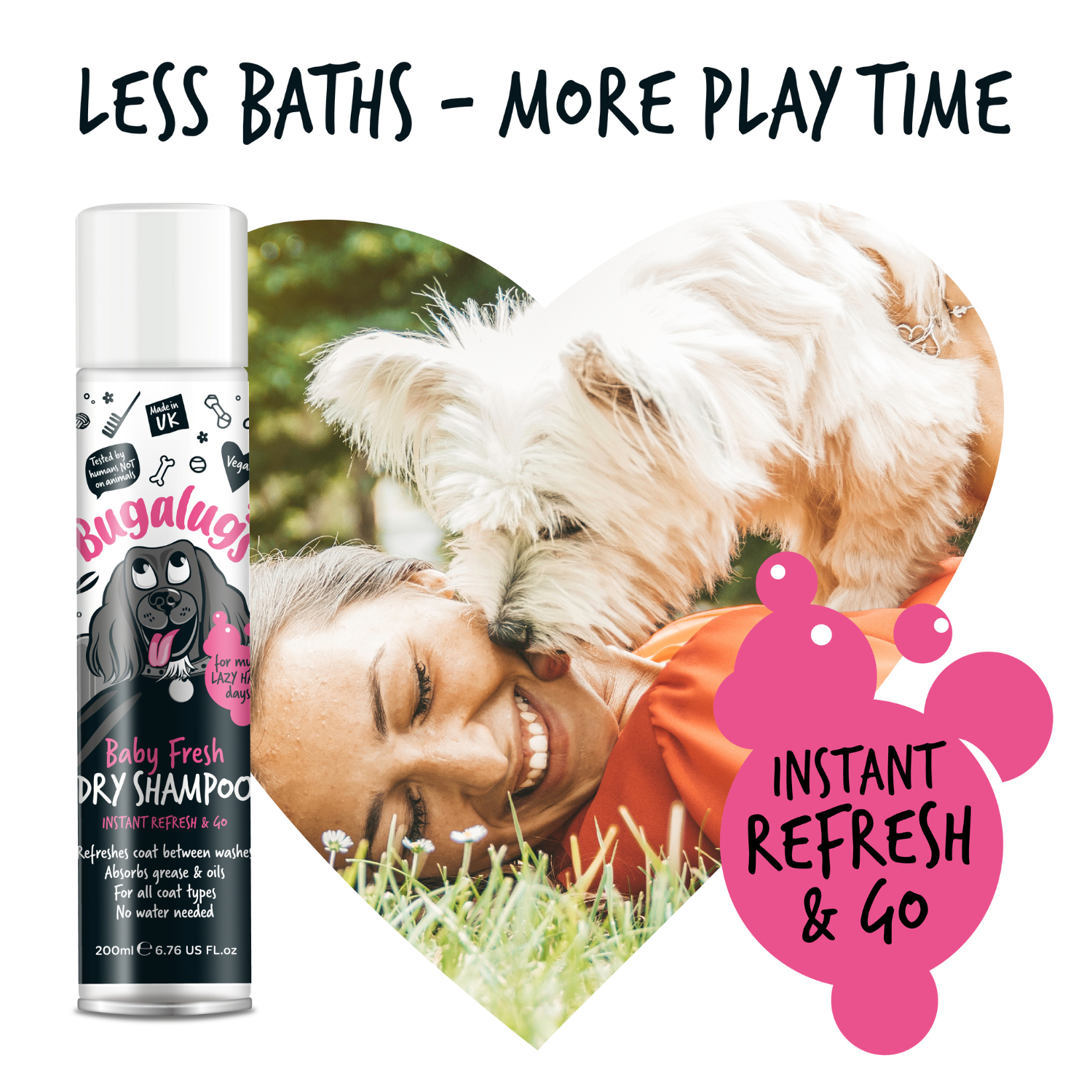 Bugalugs Baby Fresh Dry Shampoo for Dogs - Less baths, more play time