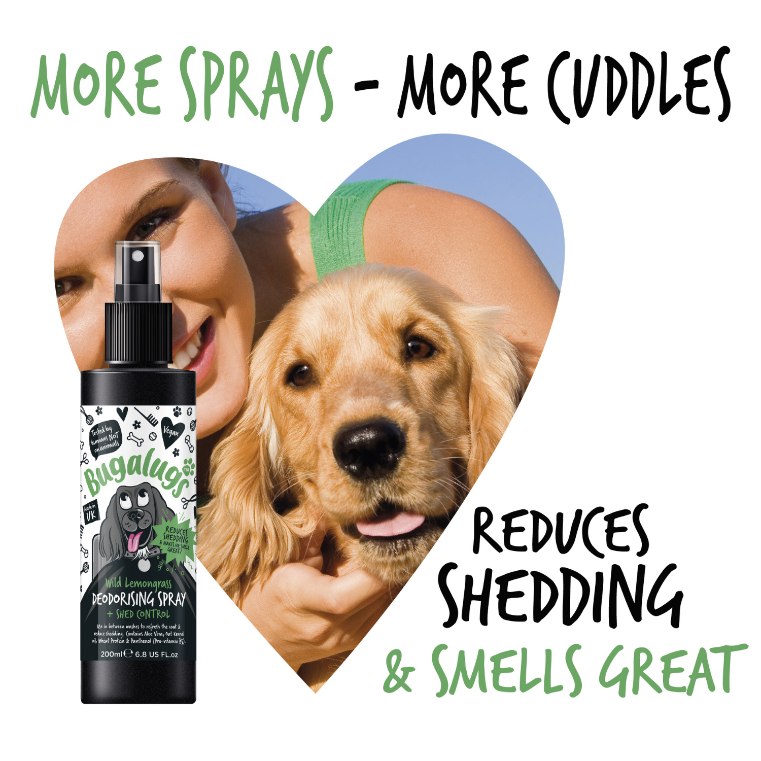 Bugalugs Wild Lemongrass Deodorising Spray with Shed Control for Dogs Bugalugs Pet Care