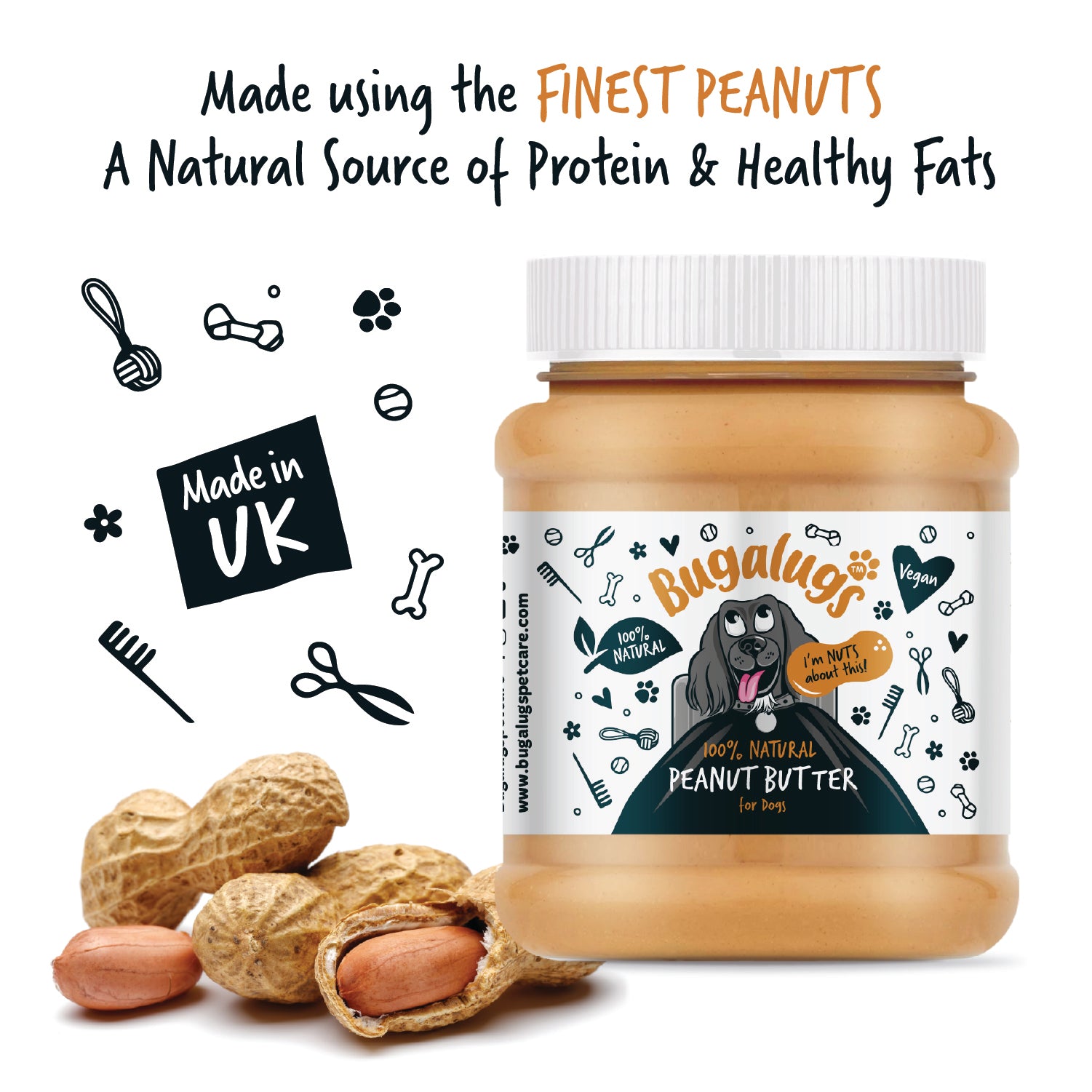 Bugalugs 100% Natural Peanut Butter for Dogs - Made using the finest peanuts
