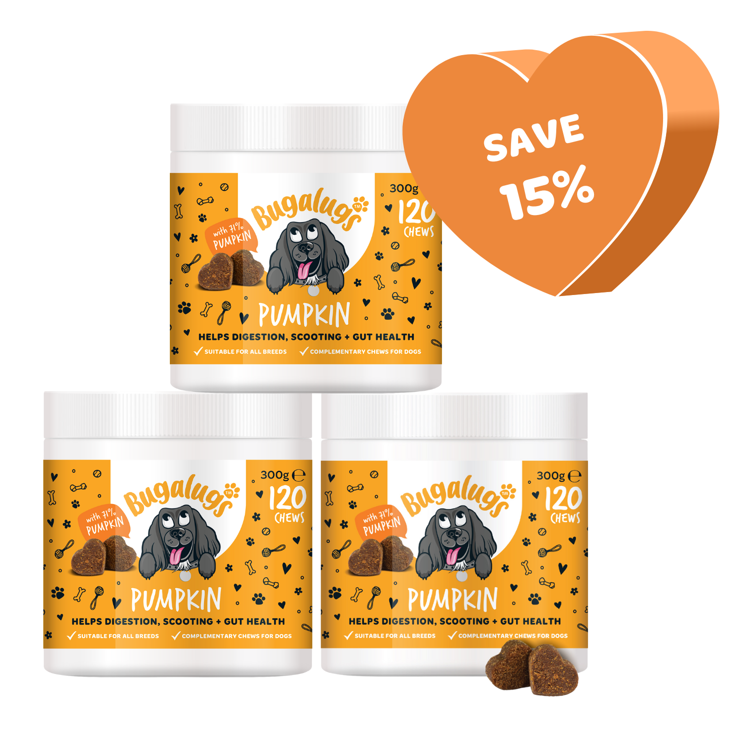 Pumpkin Supplement Chews for Dogs 3-Pack