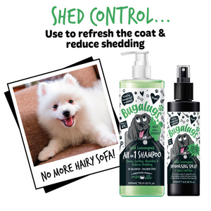 Bugalugs Wild Lemongrass Deodorising Spray with Shed Control for Dogs - Shed control. Use to refresh the coat and reduce shedding