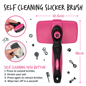 Bugalugs Slicker Brush for Dog and Cat Grooming - Self-cleaning slicker brush