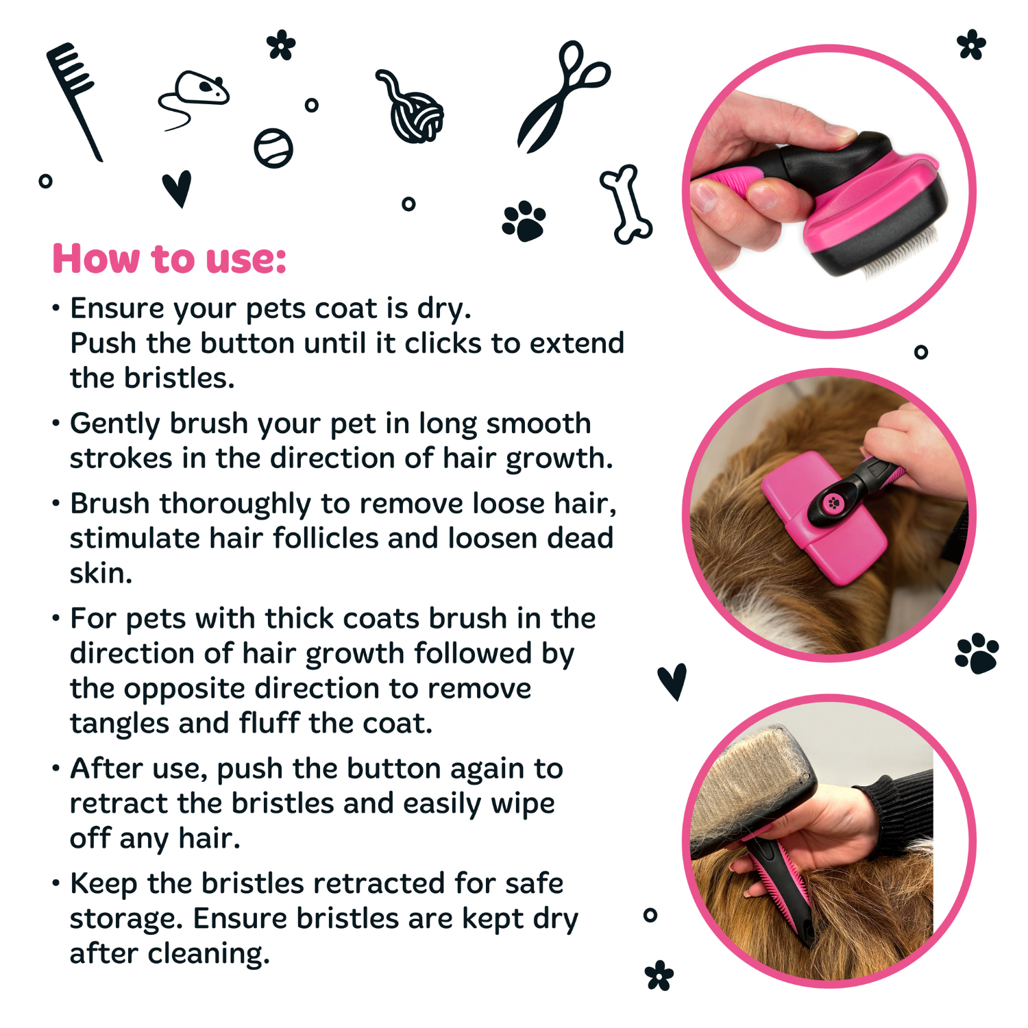 Bugalugs Slicker Brush for Dog and Cat Grooming - How to use