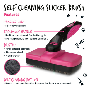 Bugalugs Slicker Brush for Dog and Cat Grooming - Self cleaning slicker brush features