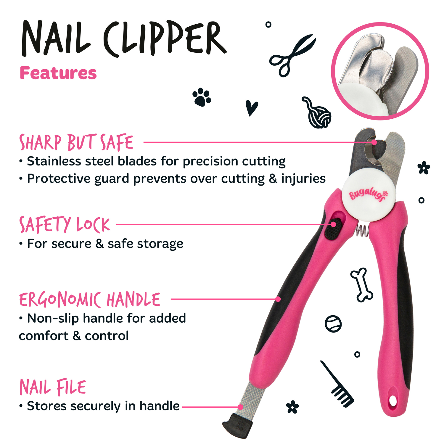 Bugalugs Small to Medium Nail Clippers - Key features