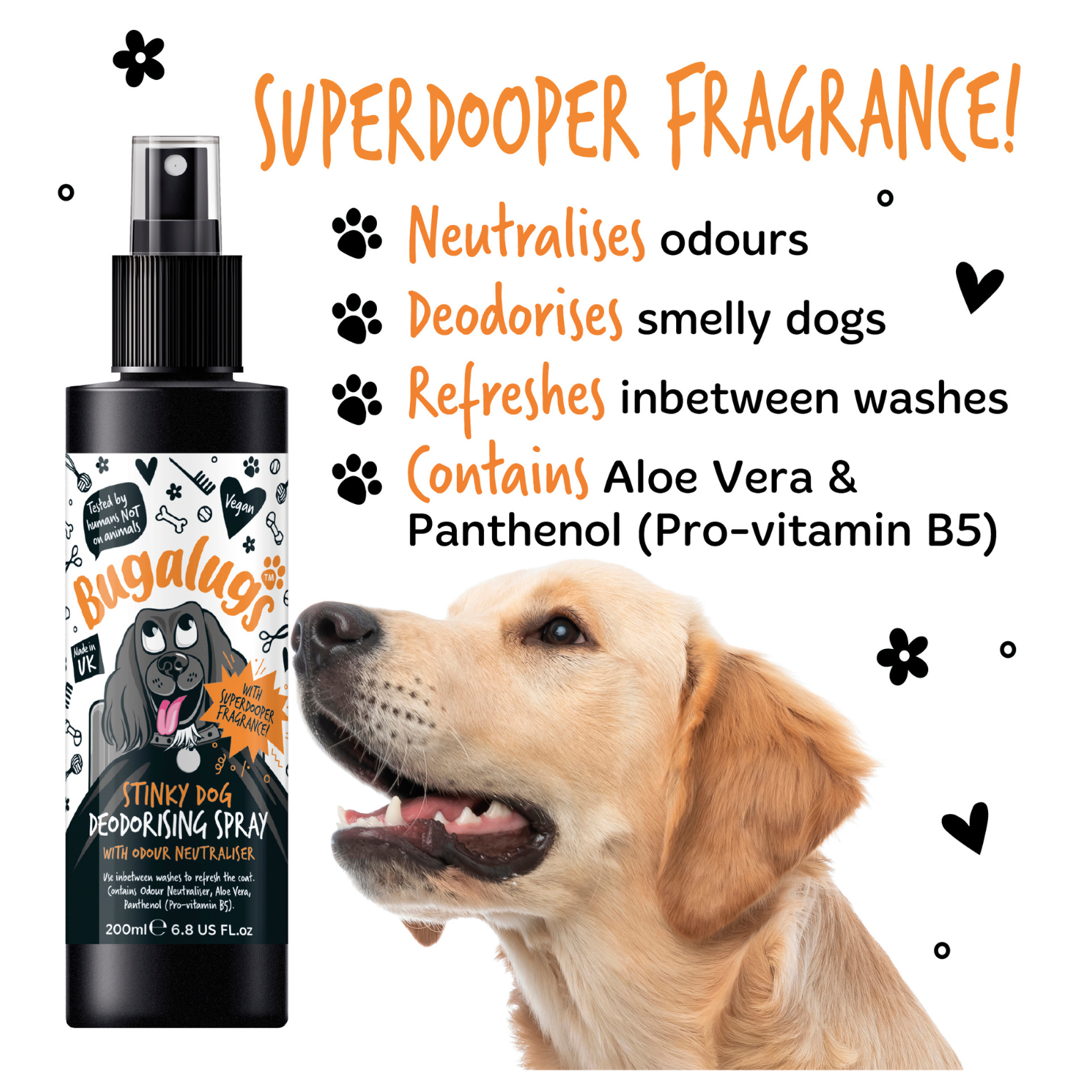 Bugalugs Stinky Dog Deodorising Spray with Odour Neutraliser - Superdooper fragrace