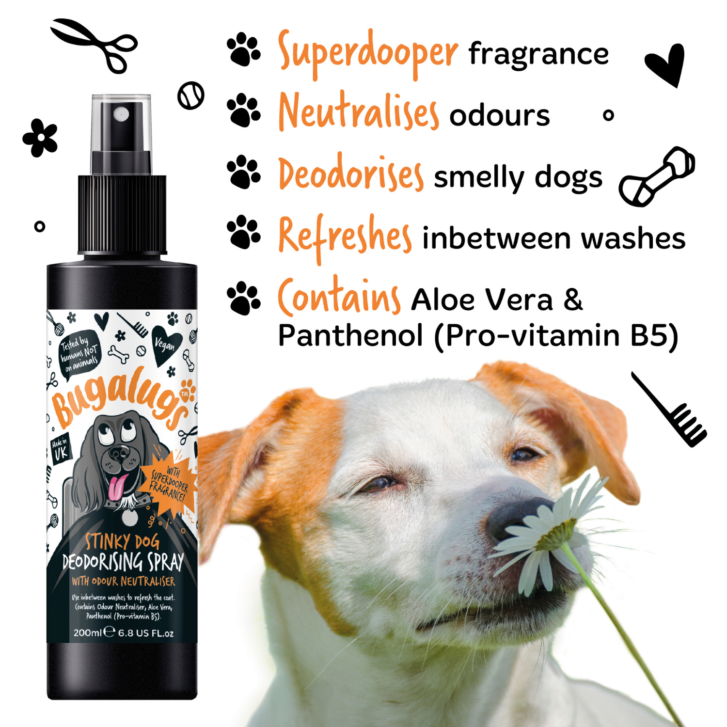 Bugalugs Stinky Dog Deodorising Spray with Odour Neutraliser - Key features