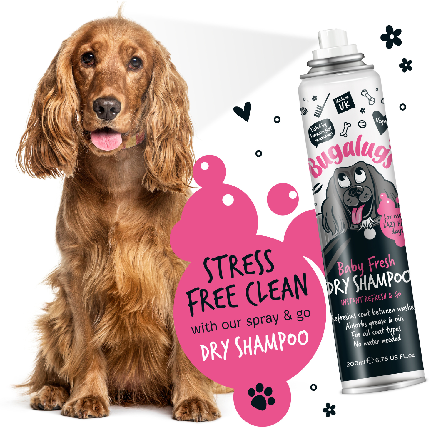 Bugalugs Baby Fresh Dry Shampoo for Dogs - Stress-free clean