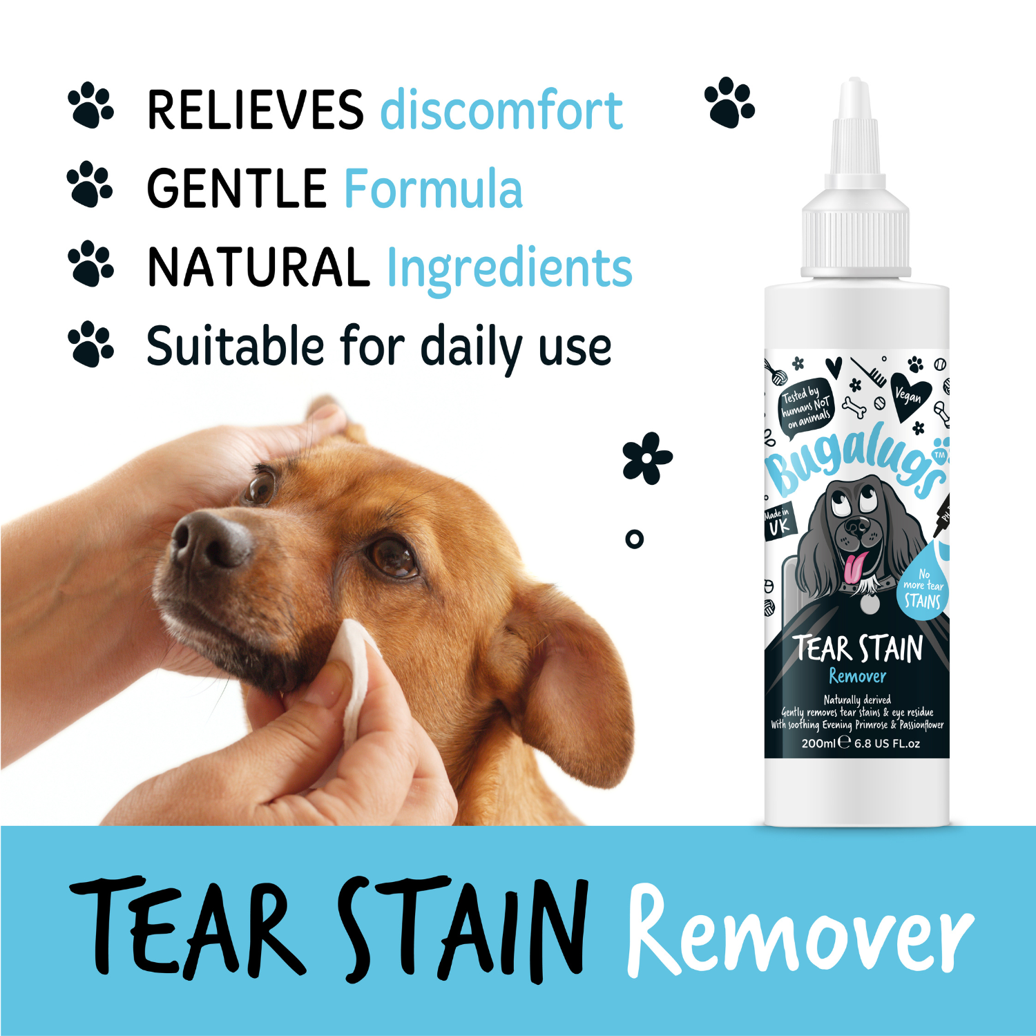 Bugalugs Tear Stain Remover Solution for Dogs Dog Eye Care Solution Bugalugs Pet Care